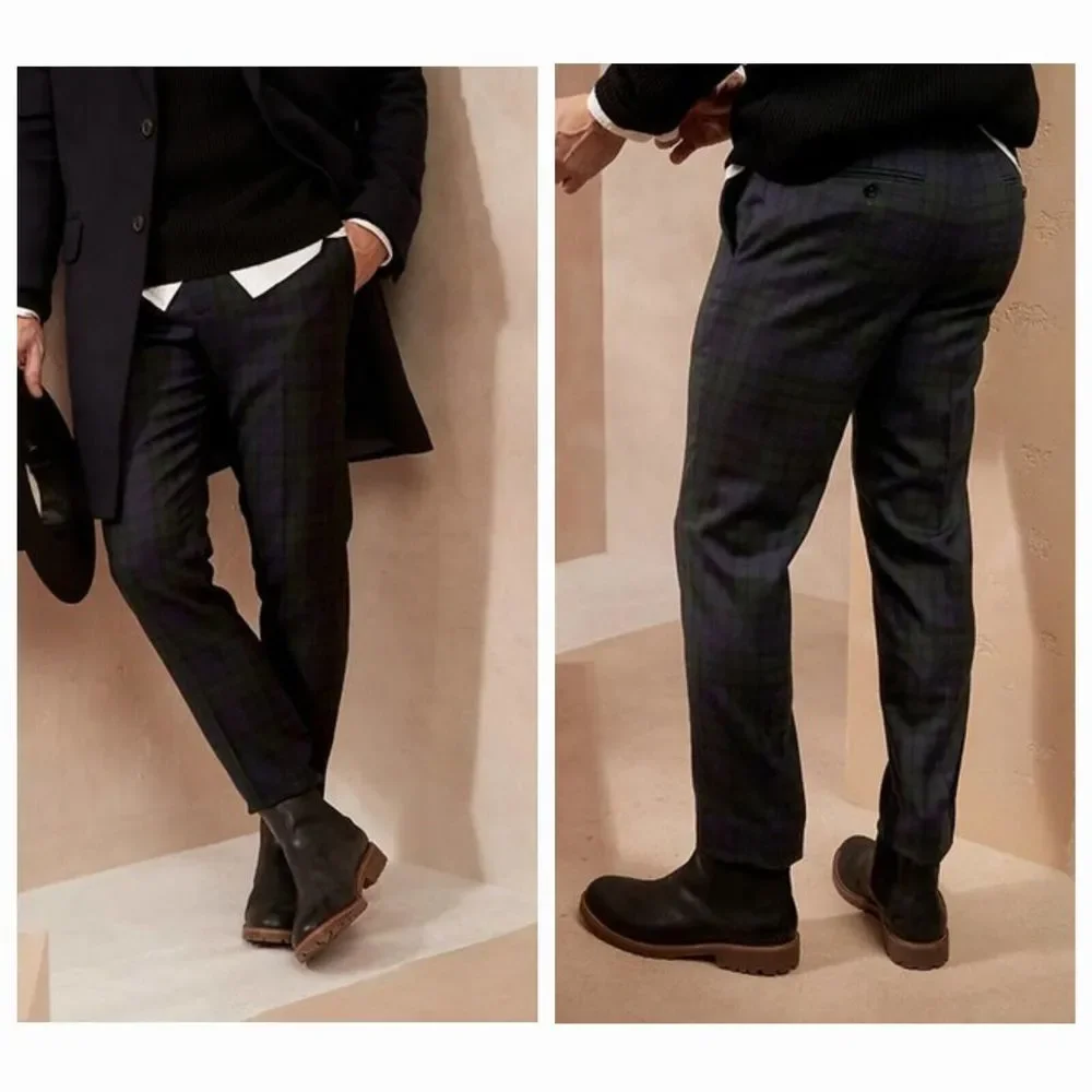 Banana Republic Mens Slim Tapered Suit Pants Plaid Wool‎ 35x28 Blackwatch Tartan